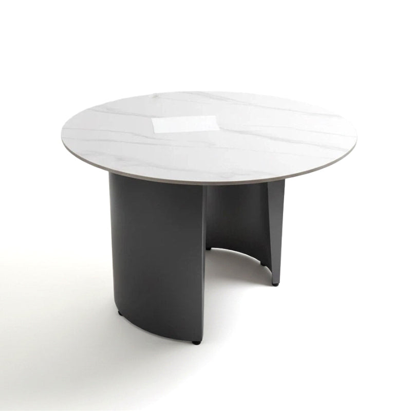 OVALARC Oval Ceramic Coffee Table – White Marble Porcelain & Brushed Grey Steel