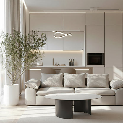 OVALARC Oval Ceramic Coffee Table – White Marble Porcelain & Brushed Grey Steel