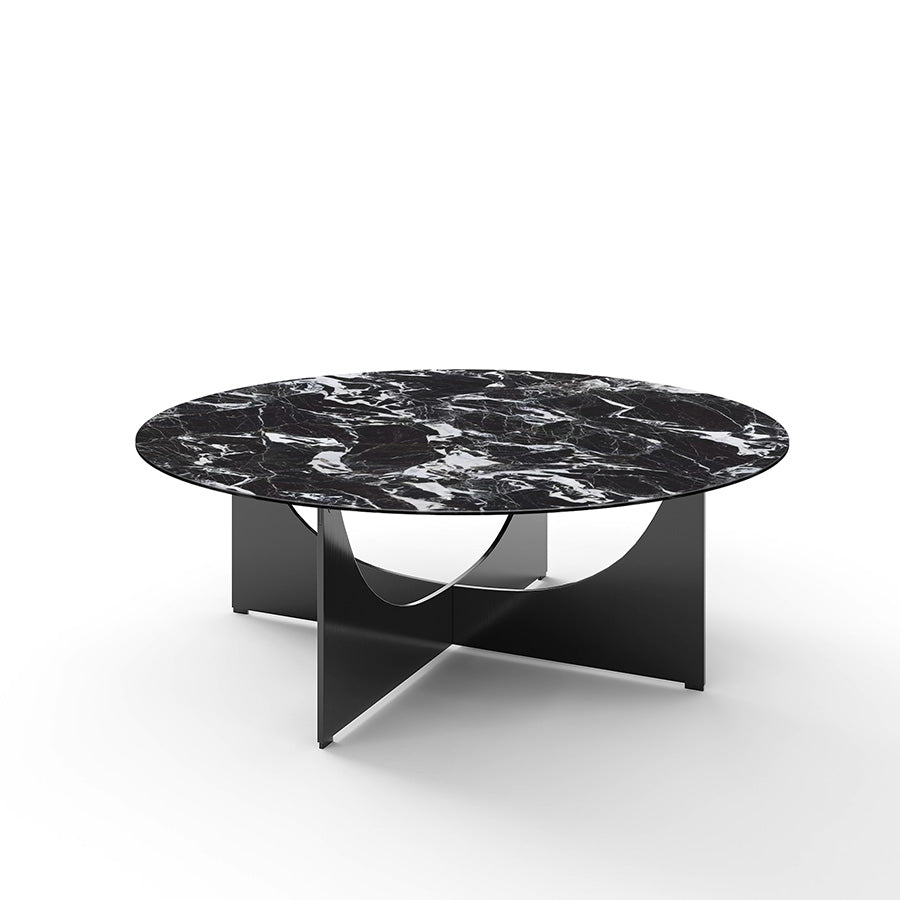 Sailith Modern Round Coffee Table – Sintered Stone Top with Curved Stainless Steel Base