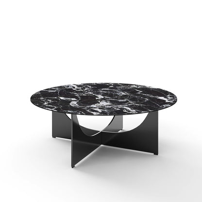 Sailith Modern Round Coffee Table – Sintered Stone Top with Curved Stainless Steel Base