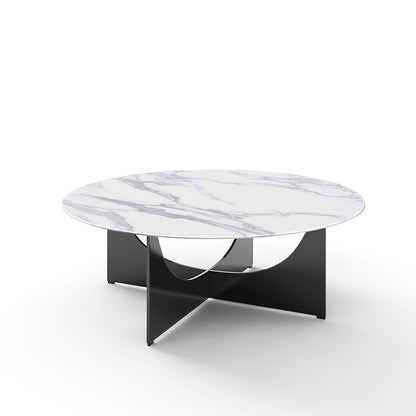 Sailith Modern Round Coffee Table – Sintered Stone Top with Curved Stainless Steel Base