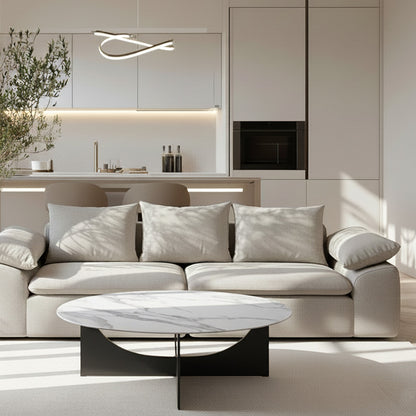 Sailith Modern Round Coffee Table – Sintered Stone Top with Curved Stainless Steel Base