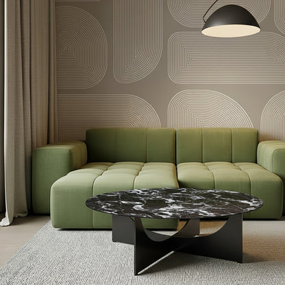 Sailith Modern Round Coffee Table – Sintered Stone Top with Curved Stainless Steel Base