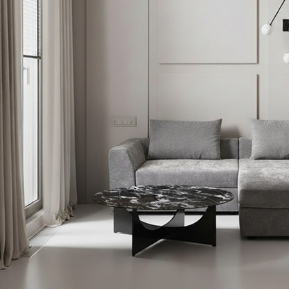 Sailith Modern Round Coffee Table – Sintered Stone Top with Curved Stainless Steel Base