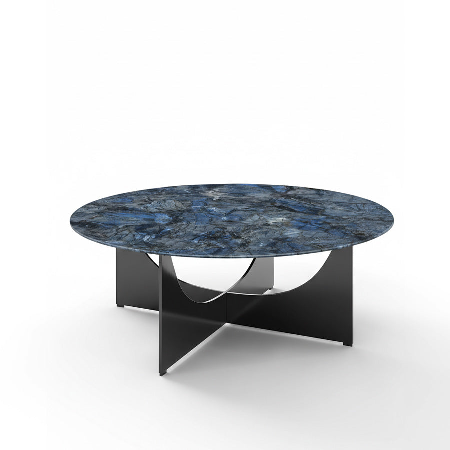 Sailith Modern Round Coffee Table – Sintered Stone Top with Curved Stainless Steel Base