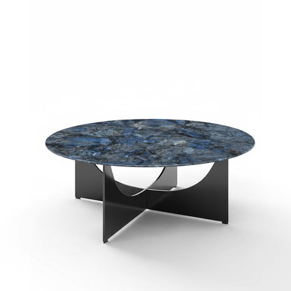 Sailith Modern Round Coffee Table – Sintered Stone Top with Curved Stainless Steel Base