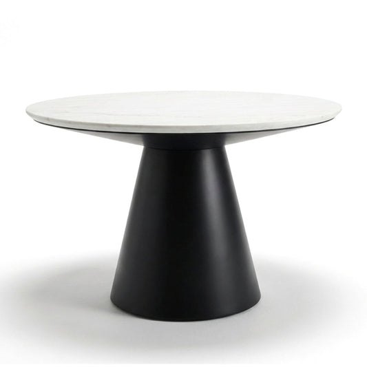 Bentrio Modern Dining Table – Snow Mountain White Sintered Stone & Matte Black Steel