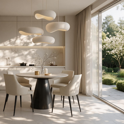 Bentrio Modern Dining Table – Snow Mountain White Sintered Stone & Matte Black Steel