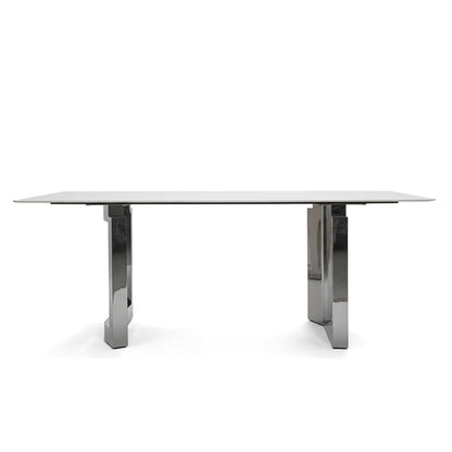 Front-facing view of HUXI dining table displaying the full structure and design.