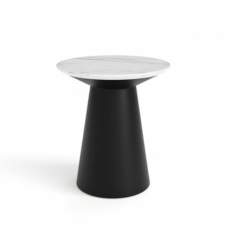 Bentrio 20-inch side table with white sintered stone top and matte black stainless steel base, product shot on white background
