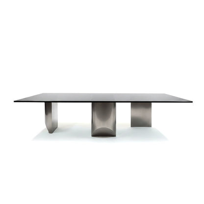 BVEL Modern Glass Table Collection – Grey Tempered Glass with Matte Grey Sculptural Legs