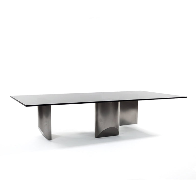 BVEL Modern Glass Table Collection – Grey Tempered Glass with Matte Grey Sculptural Legs