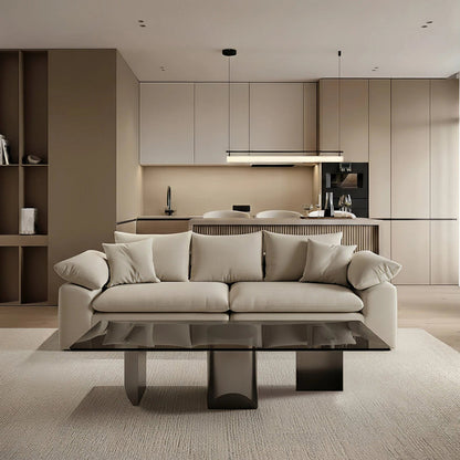 BVEL Modern Glass Table Collection – Grey Tempered Glass with Matte Grey Sculptural Legs