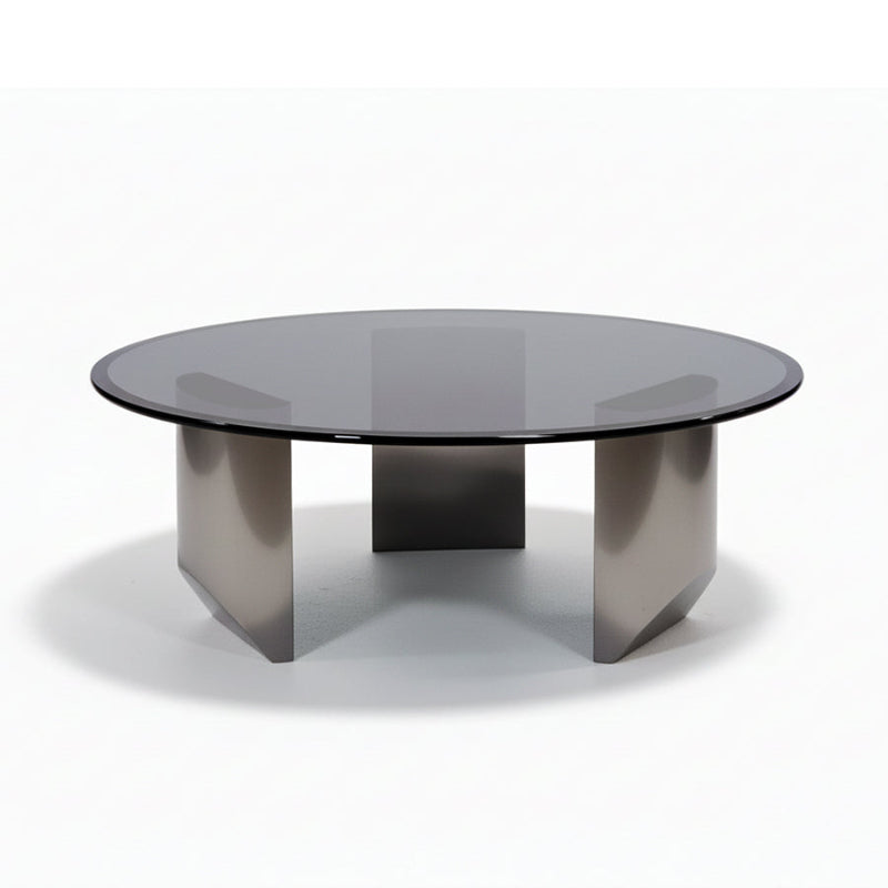 BVEL Modern Glass Table Collection – Grey Tempered Glass with Matte Grey Sculptural Legs