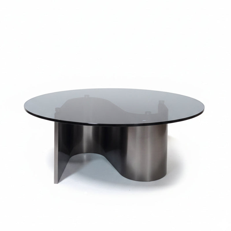 SYLAS Round Glass Coffee Table – Grey Tempered Glass & S-Shaped Stainless Steel Base