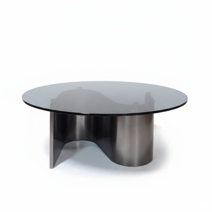 SYLAS Round Glass Coffee Table – Grey Tempered Glass & S-Shaped Stainless Steel Base