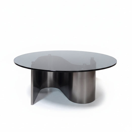 SYLAS Round Glass Coffee Table – Grey Tempered Glass & S-Shaped Stainless Steel Base