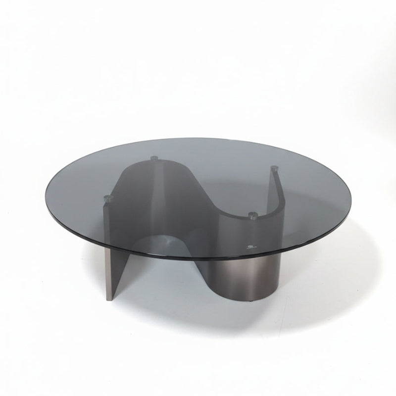 SYLAS Round Glass Coffee Table – Grey Tempered Glass & S-Shaped Stainless Steel Base