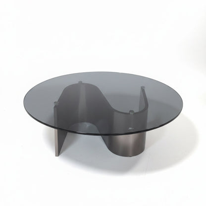 SYLAS Round Glass Coffee Table – Grey Tempered Glass & S-Shaped Stainless Steel Base