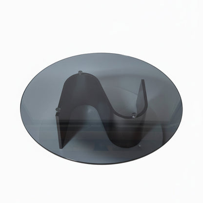 SYLAS Round Glass Coffee Table – Grey Tempered Glass & S-Shaped Stainless Steel Base