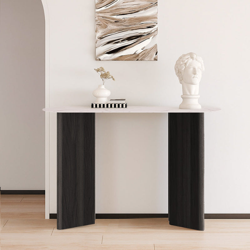 TRIVARA Modern Console Table – Sintered Stone Top & Oak Wood Veneer Base
