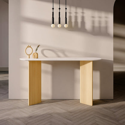 TRIVARA Modern Console Table – Sintered Stone Top & Oak Wood Veneer Base