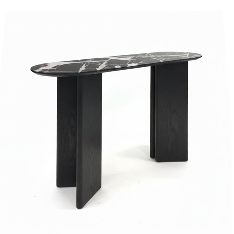TRIVARA Modern Console Table – Sintered Stone Top & Oak Wood Veneer Base