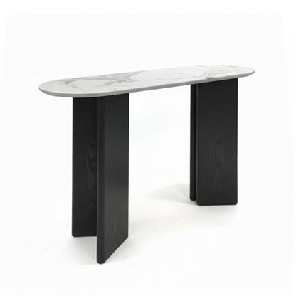 TRIVARA Modern Console Table – Sintered Stone Top & Oak Wood Veneer Base
