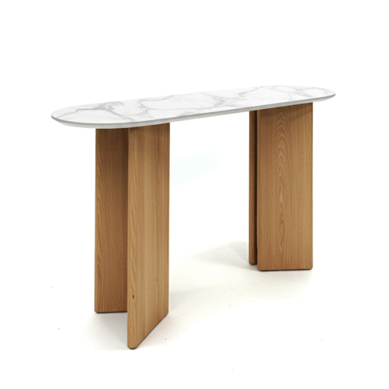 TRIVARA Modern Console Table – Sintered Stone Top & Oak Wood Veneer Base