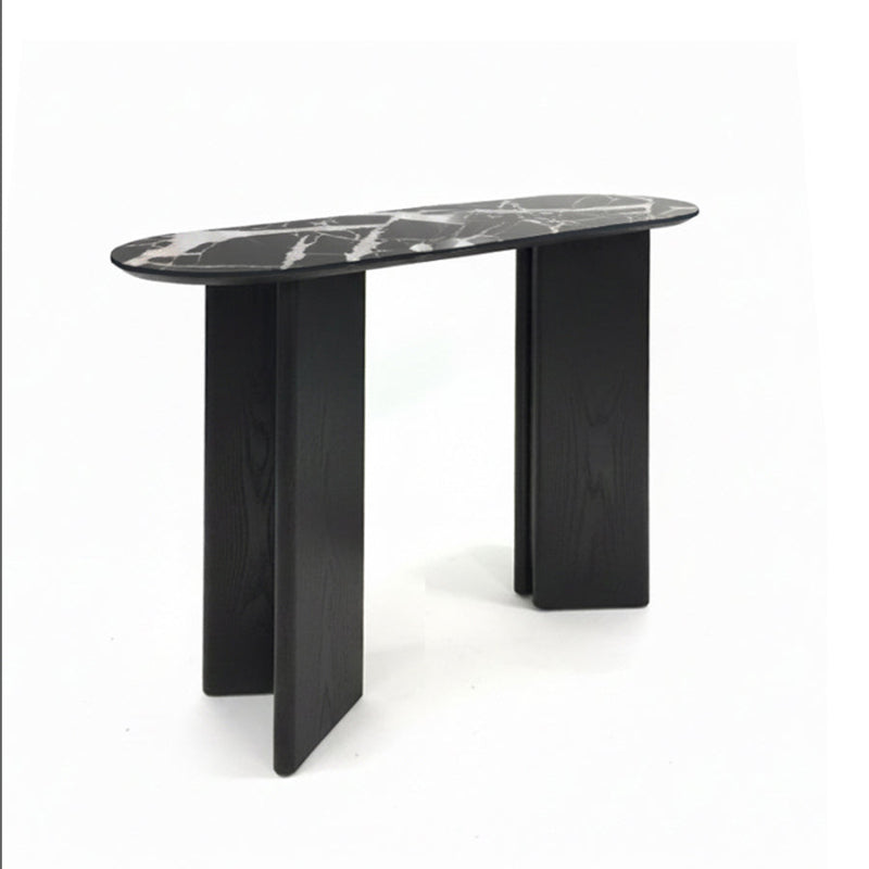 TRIVARA Modern Console Table – Sintered Stone Top & Oak Wood Veneer Base