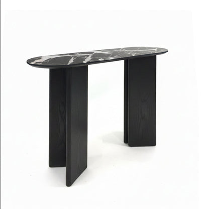 TRIVARA Modern Console Table – Sintered Stone Top & Oak Wood Veneer Base