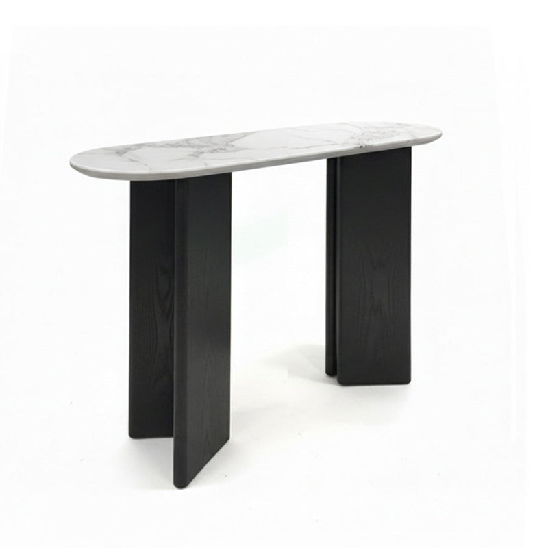 TRIVARA Modern Console Table – Sintered Stone Top & Oak Wood Veneer Base