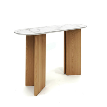 TRIVARA Modern Console Table – Sintered Stone Top & Oak Wood Veneer Base