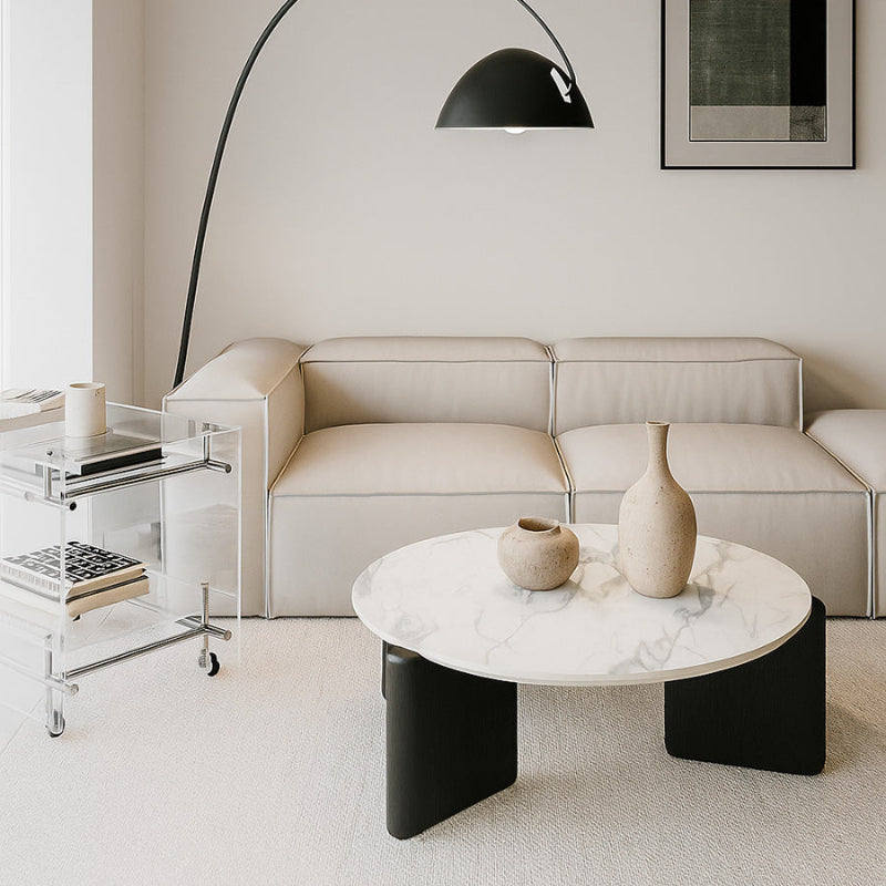 SINTARRY Round Sintered Stone Coffee Table – 90cm/35.4in Modern Minimalist Design