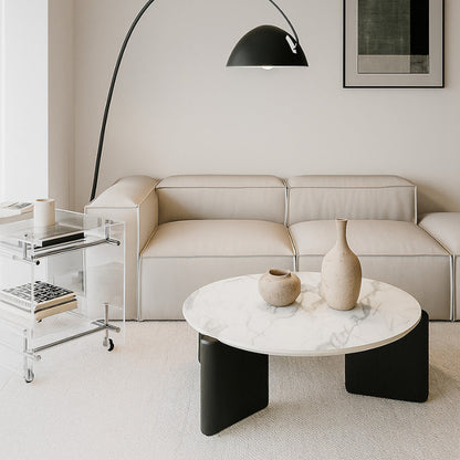 SINTARRY Round Sintered Stone Coffee Table – 90cm/35.4in Modern Minimalist Design