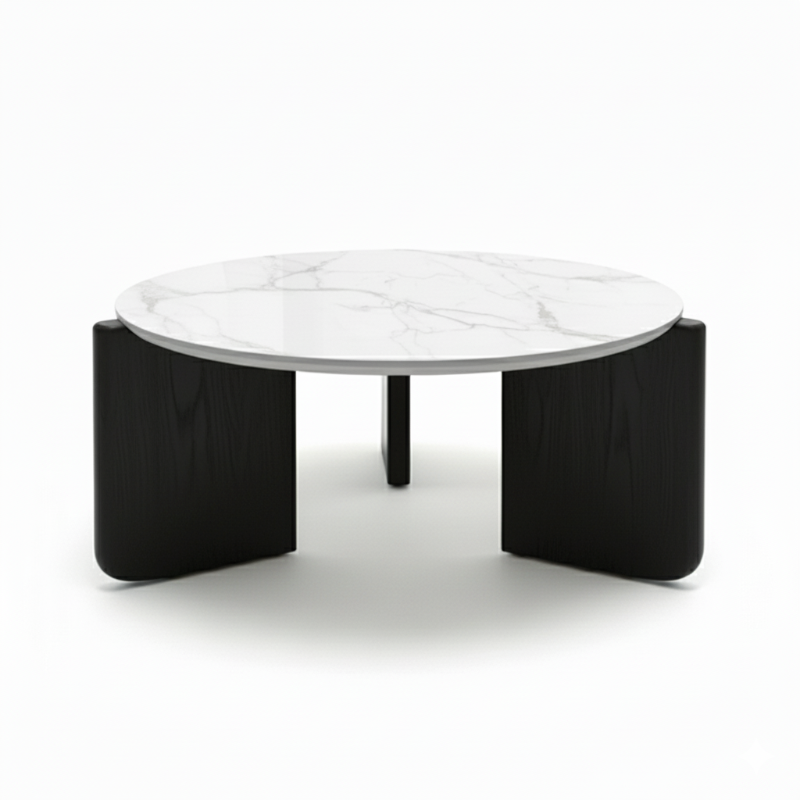 SINTARRY Round Sintered Stone Coffee Table – 90cm/35.4in Modern Minimalist Design