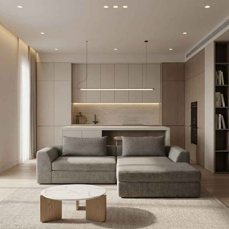 LINO Sectional Sofa – Gray, Beige & Light Green Sectional with Chaise Lounge, Modern Living Room Sofa