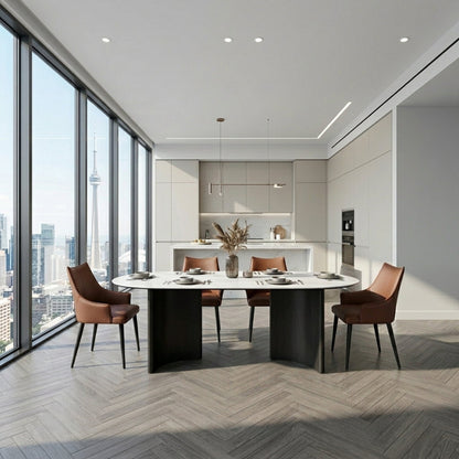 ARCADIX Sintered Stone Dining Table - Curved Rectangle - Racetrack Shaped