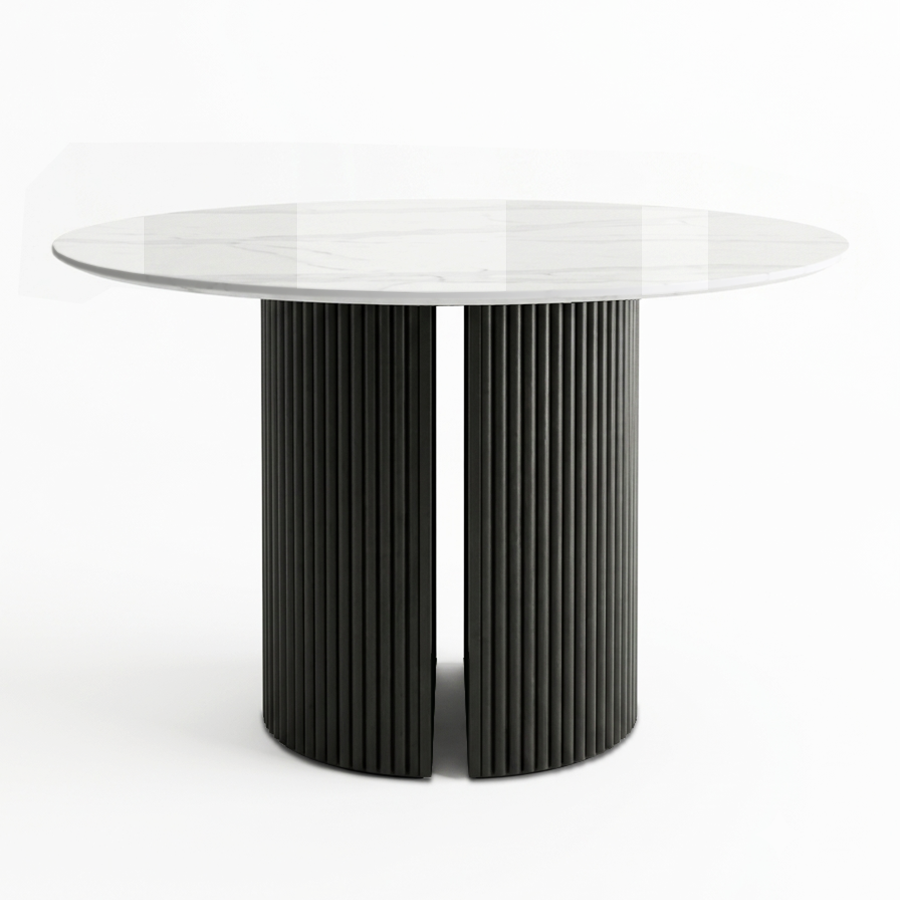 PILASTRA Modern Round or Racetrack-shaped Dining Table with Fluted Oak Base