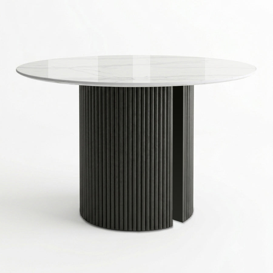 PILASTRA Modern Round or Racetrack-shaped Dining Table with Fluted Oak Base