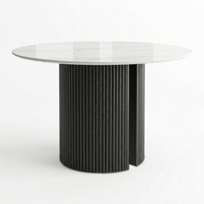 PILASTRA Modern Round or Racetrack-shaped Dining Table with Fluted Oak Base