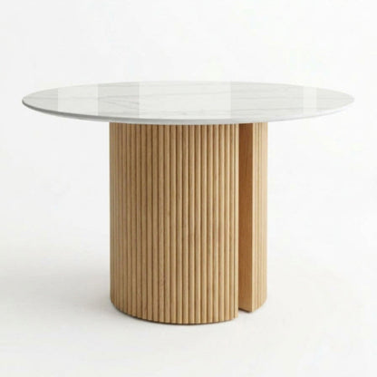 PILASTRA Modern Round or Racetrack-shaped Dining Table with Fluted Oak Base
