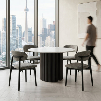 PILASTRA Modern Round or Racetrack-shaped Dining Table with Fluted Oak Base