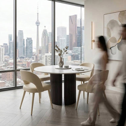 PILASTRA Modern Round or Racetrack-shaped Dining Table with Fluted Oak Base