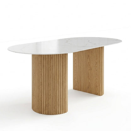 PILASTRA Modern Round or Racetrack-shaped Dining Table with Fluted Oak Base