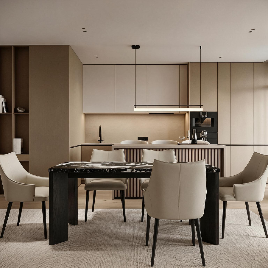 SYLEY Contemporary Dining Table – Solid Oak & Ceramic Marble Series