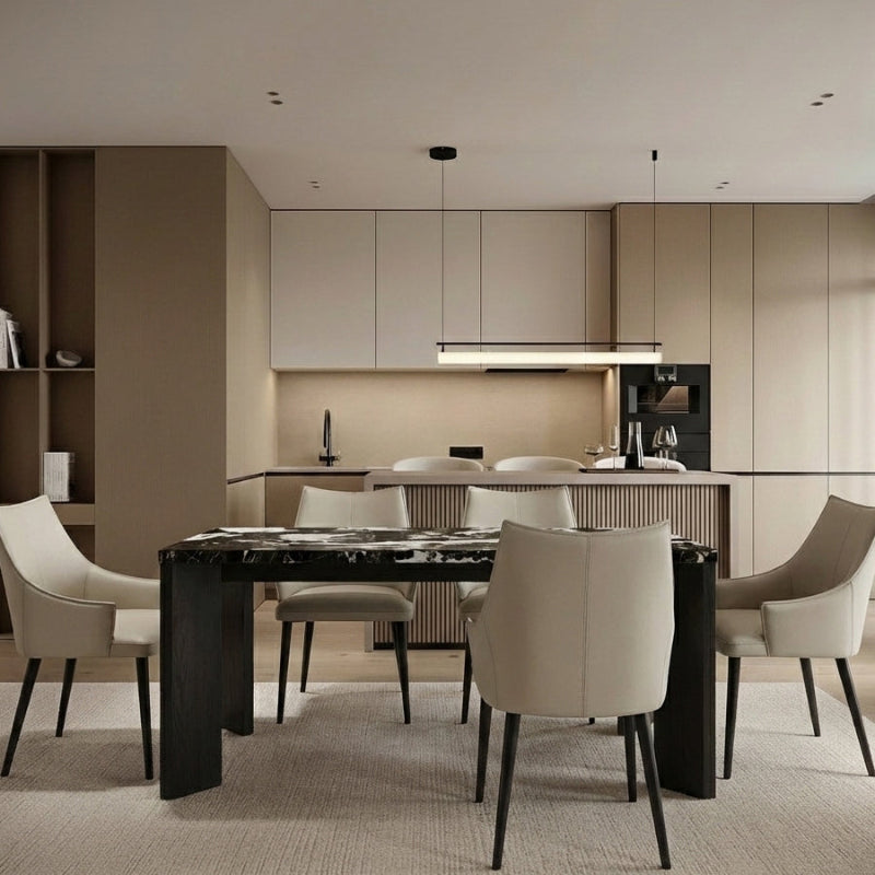 SYLEY Contemporary Dining Table – Solid Oak & Ceramic Marble Series