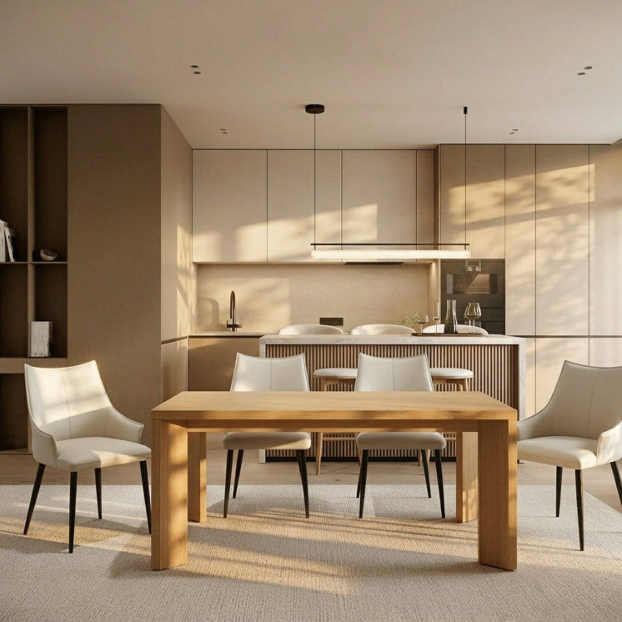 SYLEY Contemporary Dining Table – Solid Oak & Ceramic Marble Series