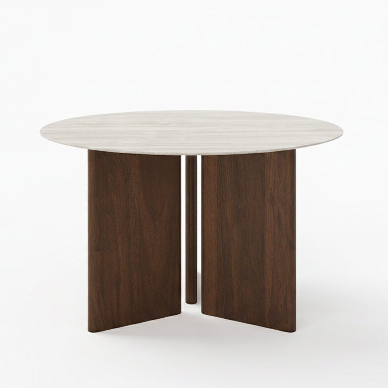 TRIVARA Round Sintered Stone Dining Table – 120cm (47") Marble & Oak Collection