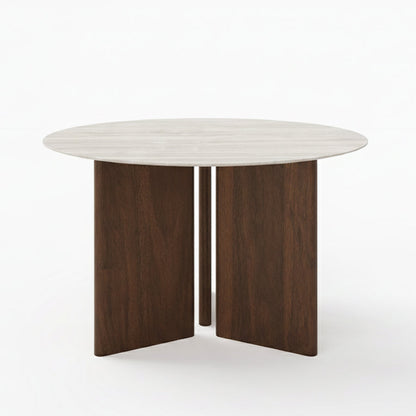 TRIVARA Round Sintered Stone Dining Table – 120cm (47") Marble & Oak Collection
